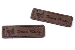 Cedulka-nášivka Handmade 15x50mm hnědá tm.